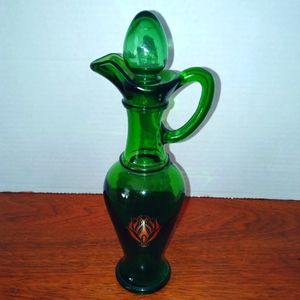 Vintage Empire Green Glass Avon perfume pitcher/bottle, from 1970’s